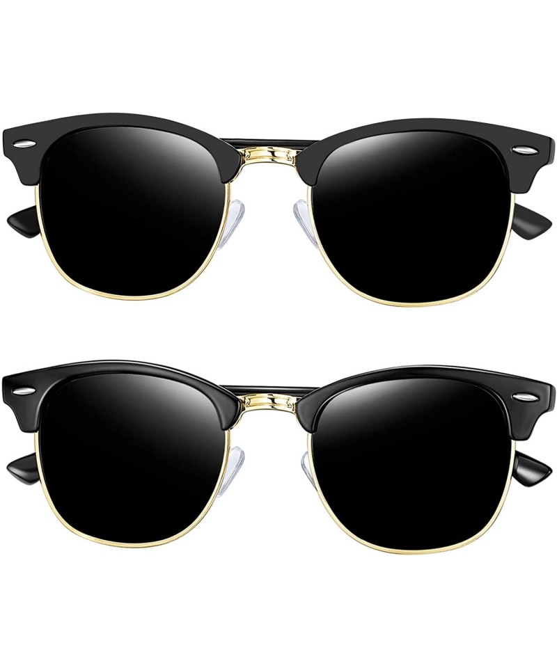 Semi-rimless Semi Rimless Polarized Sunglasses Women Men Retro Brand Sun Glasses - Gloss Black+matte Black - CW196Z3TK6G $13.24