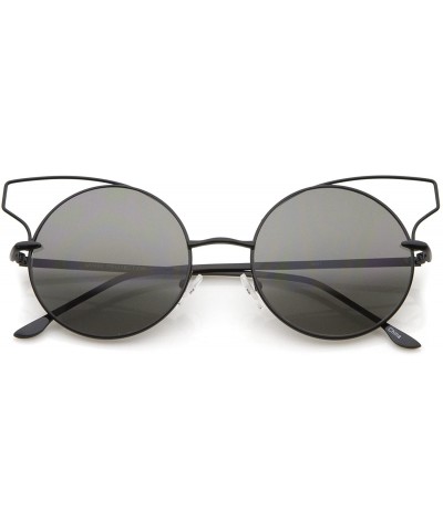 Cat Eye Women's Full Metal Open Design Frame Round Cat Eye Sunglasses 55mm - Black / Smoke - CS12J347HBZ $21.94