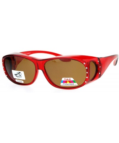 Goggle Womens Rhinestone Polarized Oval Fit Over Sunglasses - Red - CJ11YHJ9805 $23.16