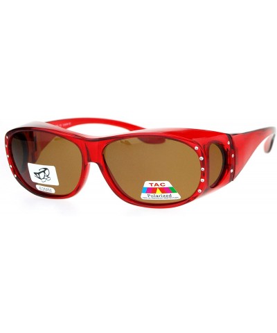 Goggle Womens Rhinestone Polarized Oval Fit Over Sunglasses - Red - CJ11YHJ9805 $10.36