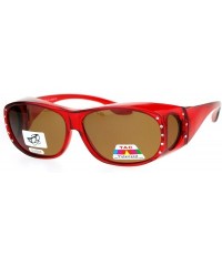Goggle Womens Rhinestone Polarized Oval Fit Over Sunglasses - Red - CJ11YHJ9805 $22.25