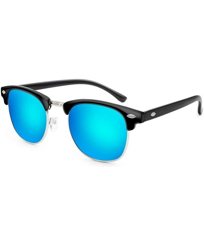 Oval Polarized Sunglasses Semi Rimless Frame Retro Clubmaster Shades for Women Men - Black Navy Blue - CM185W6ZOH9 $22.35