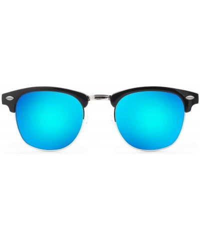 Oval Polarized Sunglasses Semi Rimless Frame Retro Clubmaster Shades for Women Men - Black Navy Blue - CM185W6ZOH9 $9.87