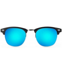 Oval Polarized Sunglasses Semi Rimless Frame Retro Clubmaster Shades for Women Men - Black Navy Blue - CM185W6ZOH9 $9.87