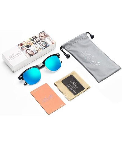 Oval Polarized Sunglasses Semi Rimless Frame Retro Clubmaster Shades for Women Men - Black Navy Blue - CM185W6ZOH9 $9.87
