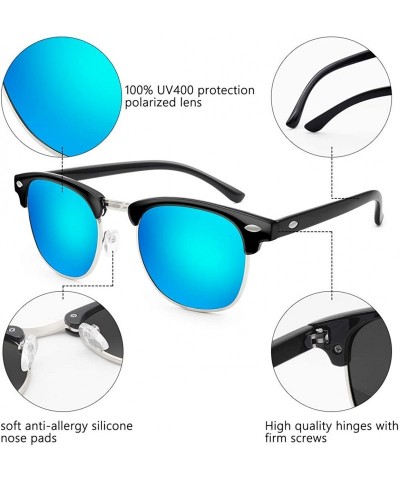 Oval Polarized Sunglasses Semi Rimless Frame Retro Clubmaster Shades for Women Men - Black Navy Blue - CM185W6ZOH9 $9.87