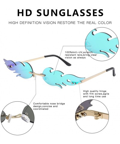 Round Fashion Flame Sunglasses for Small Face Women Rimless Wave Sun Glasses For Men Eyewear Luxury Trending Narrow - CW18Y3R...