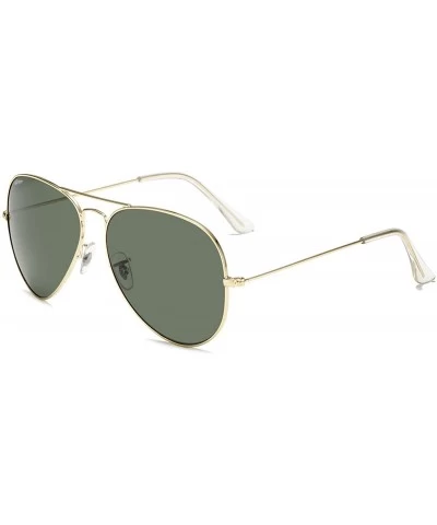 Oversized Premium Aviator Sunglasses for Men Women Classic Aviators - Gold Frame/Blackish Green Lens - CC18RZQ33YA $38.74
