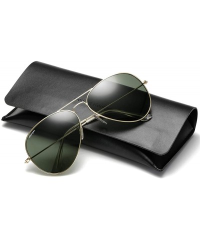 Oversized Premium Aviator Sunglasses for Men Women Classic Aviators - Gold Frame/Blackish Green Lens - CC18RZQ33YA $22.51