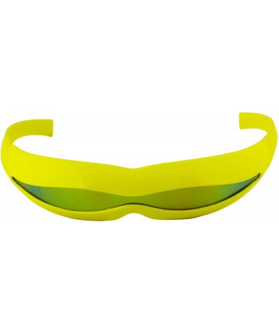 Rimless Futuristic Space Robot Alien Rave DJ Costume Party Cyclops Shield Sun Glasses for Women & Men - Yellow - Mirror - C91...