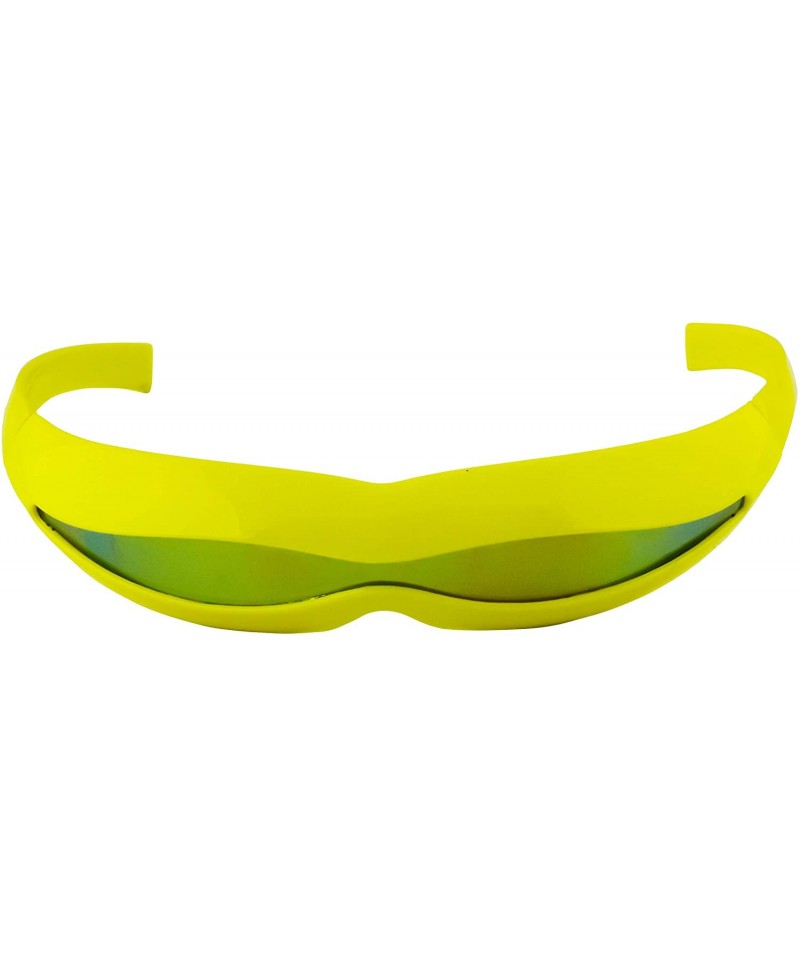 Rimless Futuristic Space Robot Alien Rave DJ Costume Party Cyclops Shield Sun Glasses for Women & Men - Yellow - Mirror - C91...