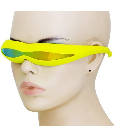 Rimless Futuristic Space Robot Alien Rave DJ Costume Party Cyclops Shield Sun Glasses for Women & Men - Yellow - Mirror - C91...