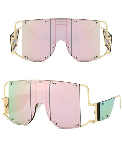 Square One Lens Sunglasses With Side Shields 2019 Gold Black Women Sun glasses Male Big Frame Metal UV400 - CU18YZTNC4S $12.66