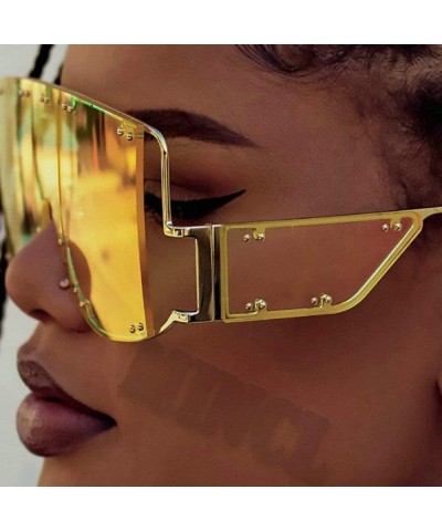 Square One Lens Sunglasses With Side Shields 2019 Gold Black Women Sun glasses Male Big Frame Metal UV400 - CU18YZTNC4S $12.66