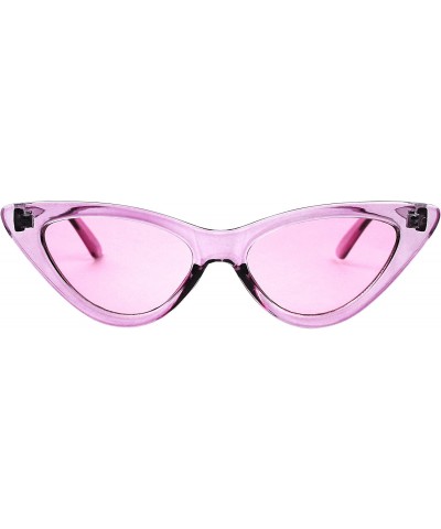 Cat Eye Slim Small Exaggerated Cat Eye Sunglasses Clear Translucent Candy Color Tinted Lens Shades - Posh Purple - CP18CA5T3Z...