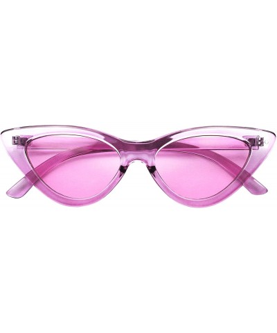 Cat Eye Slim Small Exaggerated Cat Eye Sunglasses Clear Translucent Candy Color Tinted Lens Shades - Posh Purple - CP18CA5T3Z...