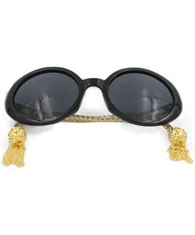 Oval Womens Sunglasses Chain Frame Round Lens Fashion Style - Gold/Black - C211ZIRIDCT $26.93