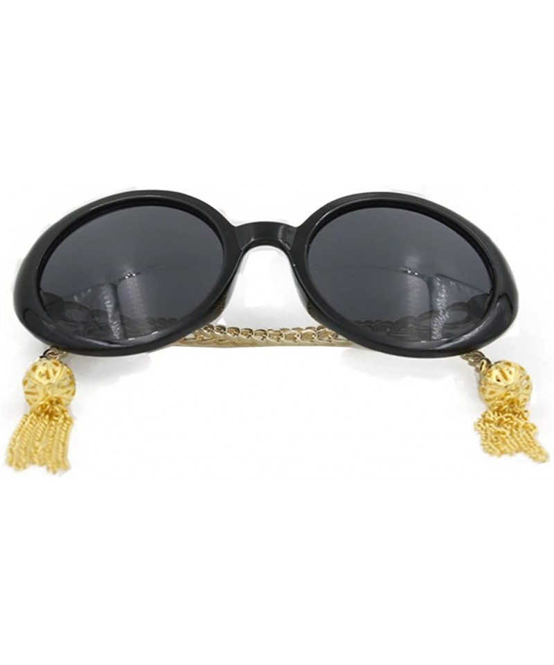 Oval Womens Sunglasses Chain Frame Round Lens Fashion Style - Gold/Black - C211ZIRIDCT $14.56