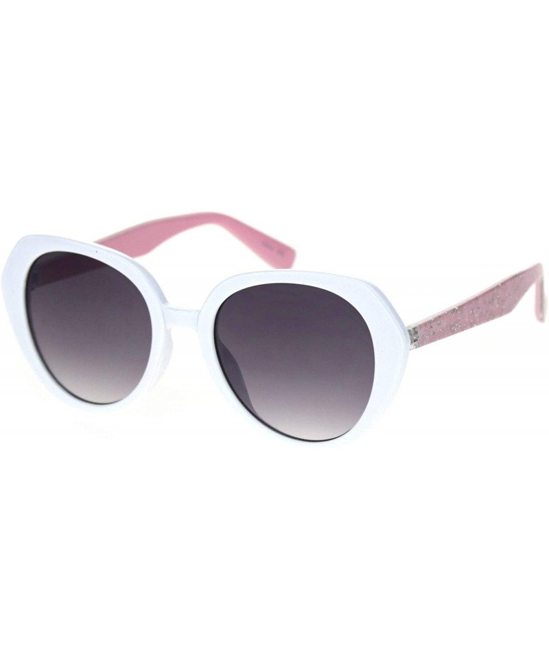 Butterfly Womens Mod Glitter Arm Plastic Retro Fashion Sunglasses - White Pink Smoke - CC18S74R454 $9.08