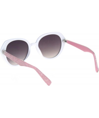 Butterfly Womens Mod Glitter Arm Plastic Retro Fashion Sunglasses - White Pink Smoke - CC18S74R454 $9.08