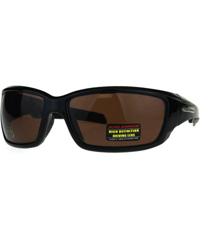 Rectangular Mens HD Driving Lens Warp Around Rectangular Biker Sport Sunglasses - Shiny Black - CM189XLZAL9 $8.77