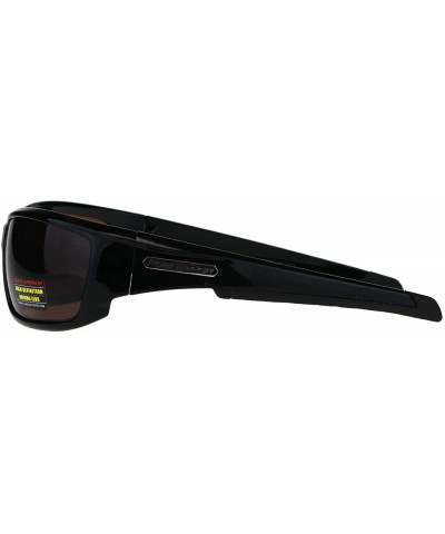 Rectangular Mens HD Driving Lens Warp Around Rectangular Biker Sport Sunglasses - Shiny Black - CM189XLZAL9 $8.77