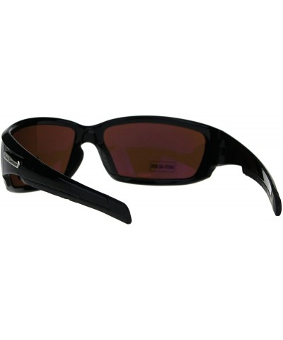 Rectangular Mens HD Driving Lens Warp Around Rectangular Biker Sport Sunglasses - Shiny Black - CM189XLZAL9 $8.77