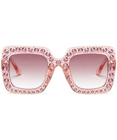 Oversized Large Jeweled Sunglasses for Women Crystal Bling Studded Oversized Square Frame - Pink - CP18D2MZ0TN $28.20