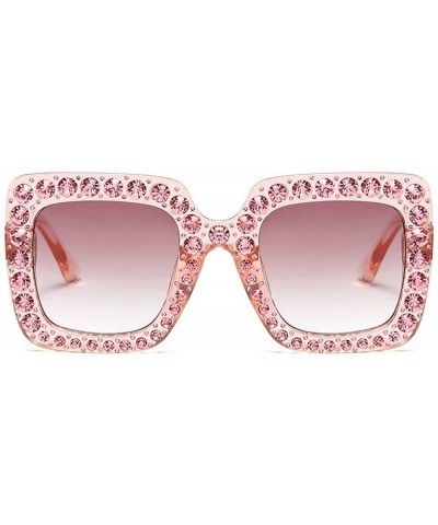 Oversized Large Jeweled Sunglasses for Women Crystal Bling Studded Oversized Square Frame - Pink - CP18D2MZ0TN $11.42