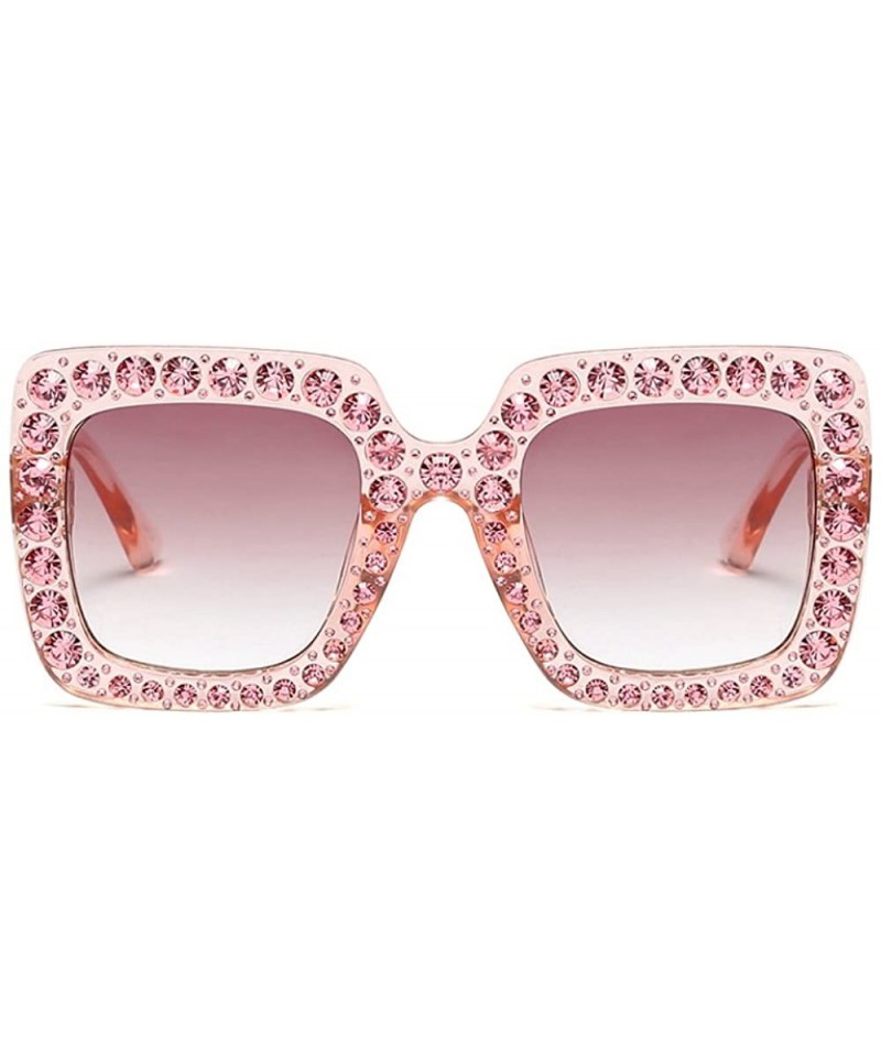 Oversized Large Jeweled Sunglasses for Women Crystal Bling Studded Oversized Square Frame - Pink - CP18D2MZ0TN $26.41