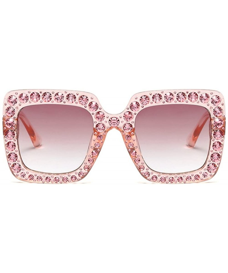 Oversized Large Jeweled Sunglasses for Women Crystal Bling Studded Oversized Square Frame - Pink - CP18D2MZ0TN $11.42