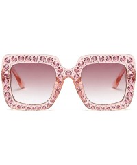 Oversized Large Jeweled Sunglasses for Women Crystal Bling Studded Oversized Square Frame - Pink - CP18D2MZ0TN $26.41