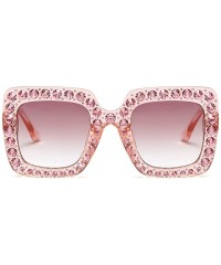 Oversized Large Jeweled Sunglasses for Women Crystal Bling Studded Oversized Square Frame - Pink - CP18D2MZ0TN $11.42