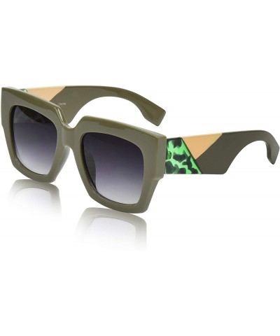 Shield Oversized Square Sunglasses for Women/Men Big Designer Colorblock Arms - Olive - CI18W0L4R33 $18.26