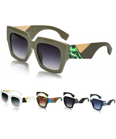 Shield Oversized Square Sunglasses for Women/Men Big Designer Colorblock Arms - Olive - CI18W0L4R33 $8.28