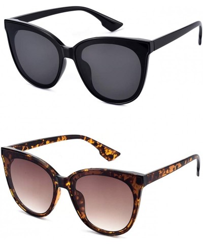 Oversized Fashion Cat Eye Sunglasses for Women Oversized Style MS51802 - Black+tortoise - C818RXI2G77 $32.46