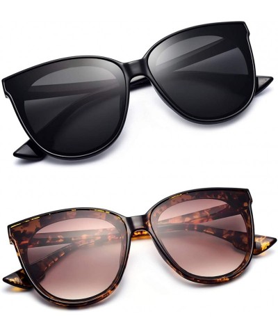 Oversized Fashion Cat Eye Sunglasses for Women Oversized Style MS51802 - Black+tortoise - C818RXI2G77 $12.42