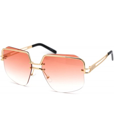 Rectangular Womens Luxury Mobster Half Rim Exposed Lens Sunglasses - Gold Gradient Orange - CR18WAZC2KR $26.53