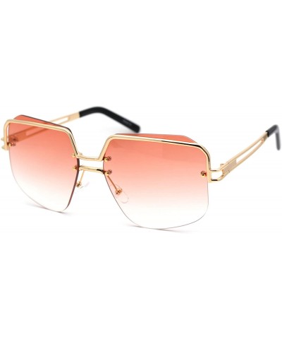 Womens Luxury Mobster Half Rim Exposed Lens Sunglasses - Gold Gradient ...