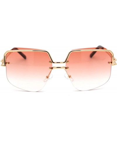 Rectangular Womens Luxury Mobster Half Rim Exposed Lens Sunglasses - Gold Gradient Orange - CR18WAZC2KR $10.82
