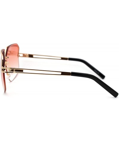 Rectangular Womens Luxury Mobster Half Rim Exposed Lens Sunglasses - Gold Gradient Orange - CR18WAZC2KR $10.82