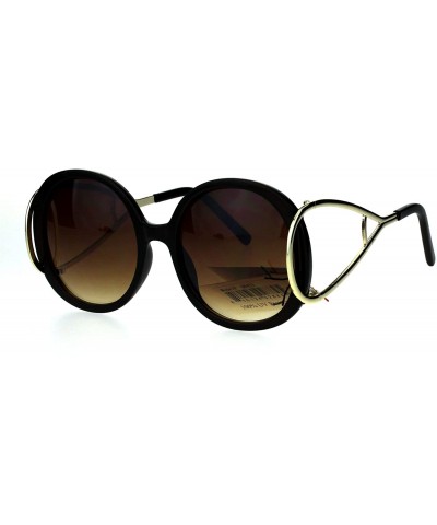 Butterfly Womens Unique Large Hoop Hinge Arm Mod Round Butterfly Sunglasses - Brown - CZ17YUC8Z5Z $23.18