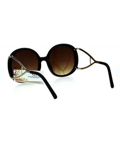 Butterfly Womens Unique Large Hoop Hinge Arm Mod Round Butterfly Sunglasses - Brown - CZ17YUC8Z5Z $13.97