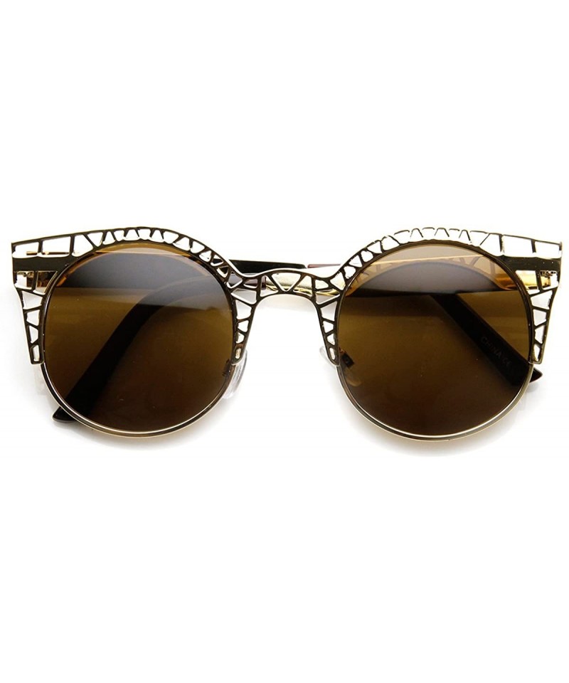 Oversized High Fashion Metal Cut Out Hollow Out Frame Round Cat Eye Sunglasses - Rose-gold - CJ11R4Q8T0X $8.72
