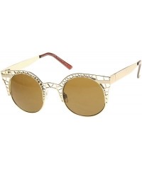 Oversized High Fashion Metal Cut Out Hollow Out Frame Round Cat Eye Sunglasses - Rose-gold - CJ11R4Q8T0X $8.72