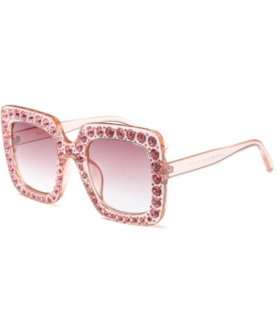 Oversized Large Jeweled Sunglasses for Women Crystal Bling Studded Oversized Square Frame - Pink - CP18D2MZ0TN $11.42