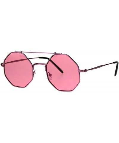 Round Octagon Shape Sunglasses Flat Top Metal Frame Colorful Shades UV 400 - Pink - CA185Z0N2TI $20.83