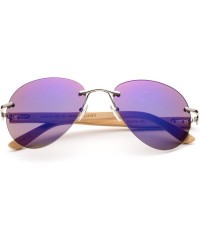 Rimless Bamboo Arm Oversized Rimless Aviator Sunglasses with Flash Lens Bamboo Sunglasses for Men & Women - Blue Flash - CK18...