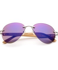 Rimless Bamboo Arm Oversized Rimless Aviator Sunglasses with Flash Lens Bamboo Sunglasses for Men & Women - Blue Flash - CK18...