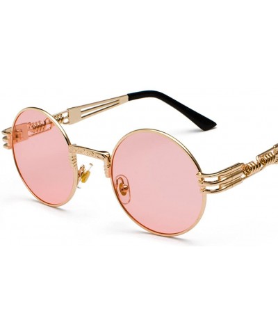 Round Vintage Round Sunglasses Men Black Retro Punk Sun Glasses Women Summer 2018 - Pink - CO18E7NTLIS $11.55